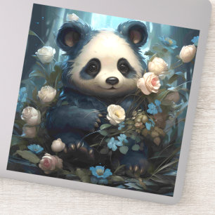 Gentle Panda Bear Among Jungle Roses