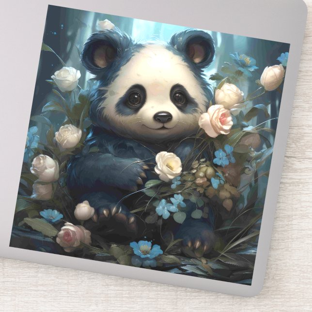 Gentle Panda Bear Among Jungle Roses (Detail)