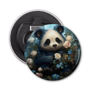 Gentle Panda Bear Among Jungle Roses Bottle Opener
