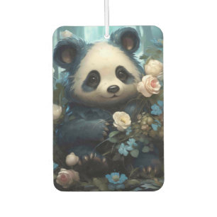 Gentle Panda Bear Among Jungle Roses Car Air Freshener