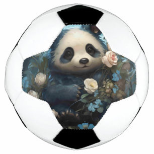 Gentle Panda Bear Among Jungle Roses Football