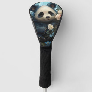 Gentle Panda Bear Among Jungle Roses Golf Head Cover