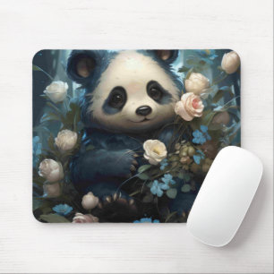 Gentle Panda Bear Among Jungle Roses Mouse Mat