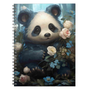 Gentle Panda Bear Among Jungle Roses Notebook