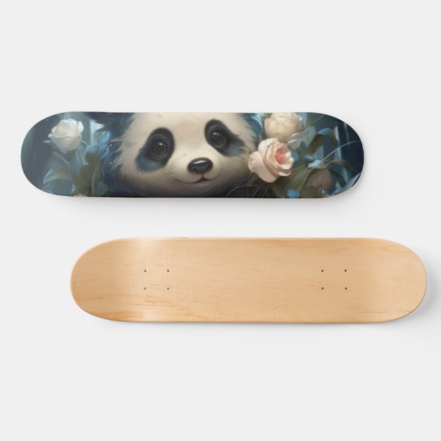Gentle Panda Bear Among Jungle Roses Skateboard (Horz)