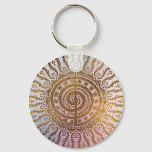 Gentle Pastel and Gold Choku Rei Symbol in Mandala Key Ring