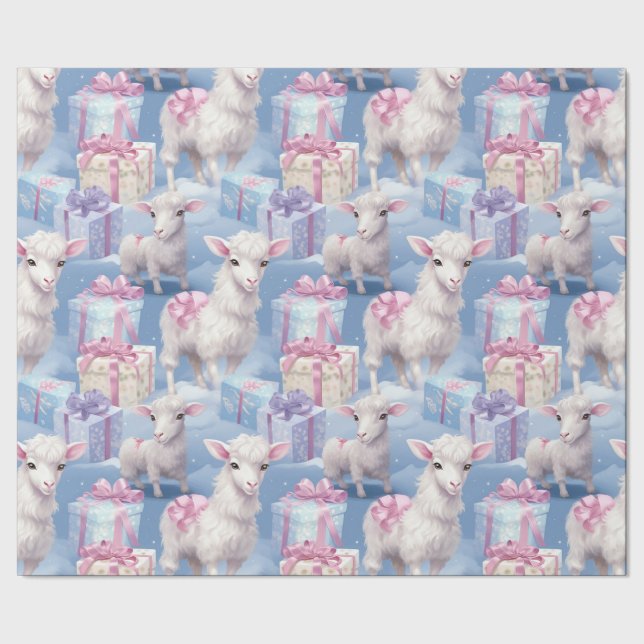 Gentle Pastel Lambs and Gifts  Wrapping Paper (Seam)