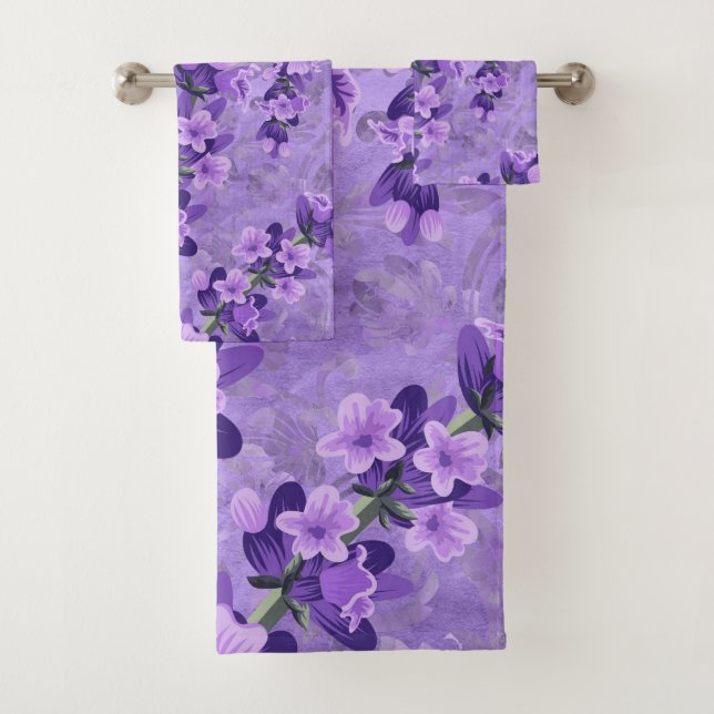 Gentle Pastel Lavender Pattern Bath Towel Set (Insitu)