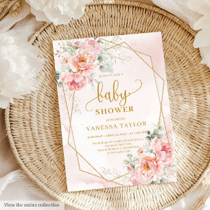 Gentle pastel pink floral girl baby shower event invitation