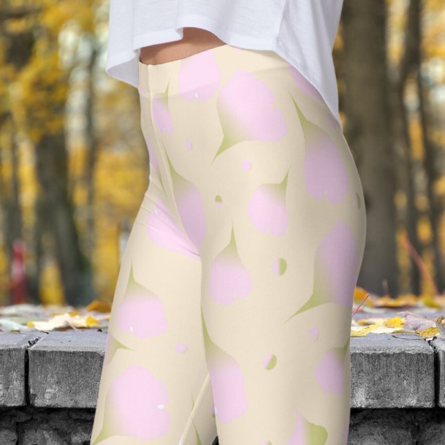 Gentle Pink Floral Pastel Petals Pattern Leggings (Floral Pastel Champagne Petals Leggings)