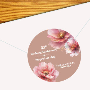 Gentle Pink Gold Floral 55th Wedding Anniversary Classic Round Sticker