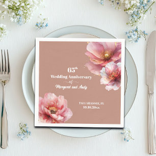 Gentle Pink Gold Floral 60th Wedding Anniversary Napkin