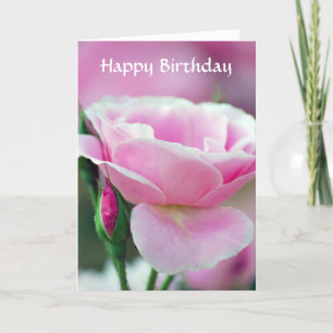 Gentle pink rose and rose buds happy birthday card