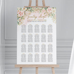 Gentle pink roses greenery gold 20 tables Seating Poster