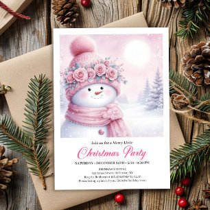 Gentle Pink Snowman Editable Kids Christmas Invite