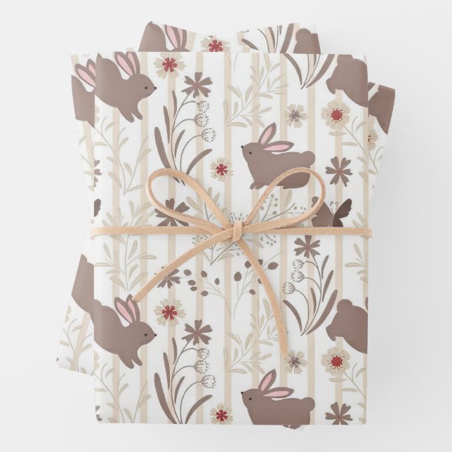 Gentle Rabbit Prince with Botanicals Wrapping Paper Sheet (In situ)