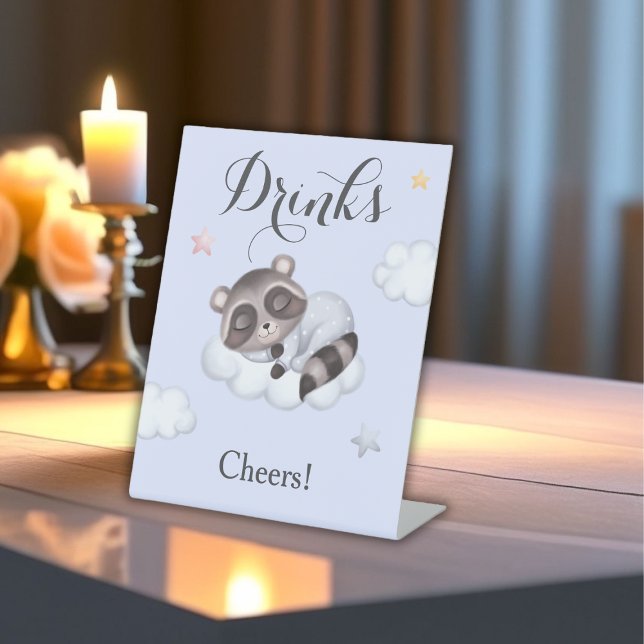 Gentle Racoon Animal Baby Shower Drinks Pedestal Sign (Gentle Raccoon Animal Baby Shower Drinks Pedestal Sign)