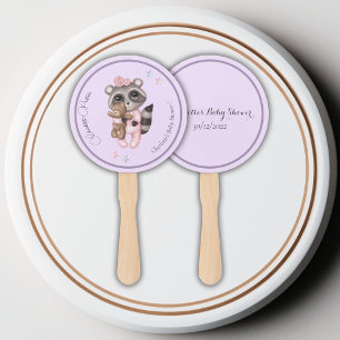 Gentle Racoon Animal Girl Baby Shower Hand Fan