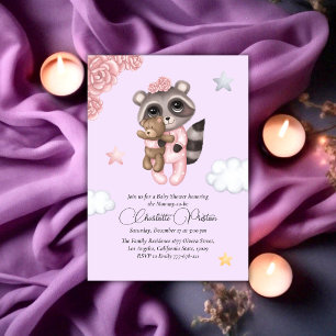 Gentle Racoon Animal Girl Baby Shower Invitation
