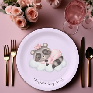Gentle Racoon Animal Girl Baby Shower Paper Plate