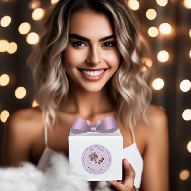 Gentle Racoon Animal Girl Baby Shower Thank You Classic Round Sticker (Girl Baby Shower Thank You Sticker!)