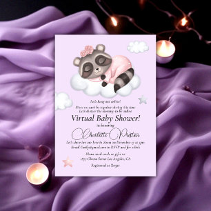Gentle Racoon Animal Girl Baby Shower Virtual Invitation