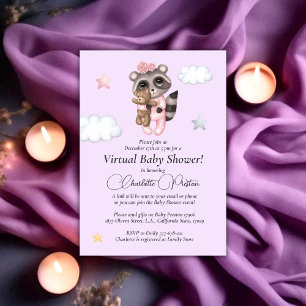 Gentle Racoon Animal Girl Baby Shower Virtual Invitation