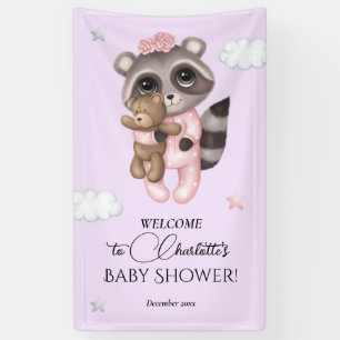Gentle Racoon Animal Girl Baby Shower Welcome Banner