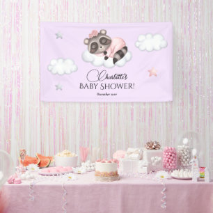 Gentle Racoon Animal Girl Baby Shower Welcome  Banner