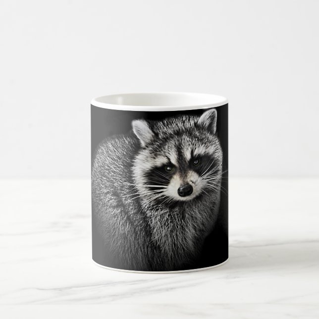 Gentle Racoon Mug. On Black Coffee Mug (Center)