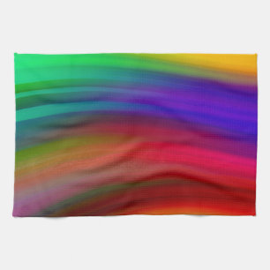 Gentle Rainbow Waves Abstract Tea Towel