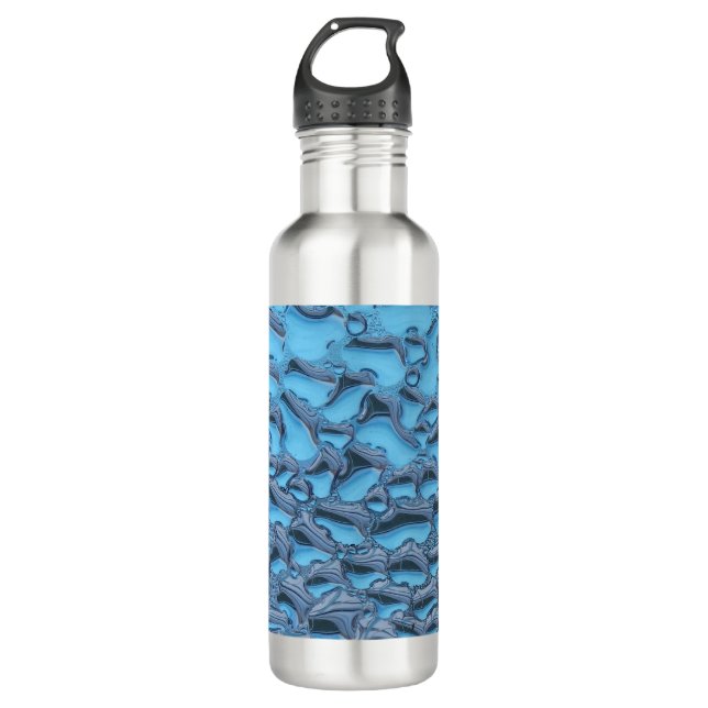 Gentle raindrops on blue glass   710 ml water bottle (Front)