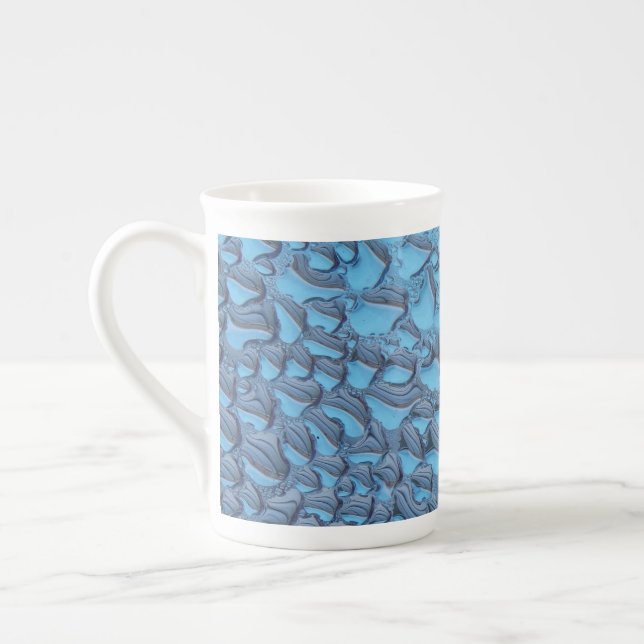 Gentle raindrops on blue glass  bone china mug (Left)
