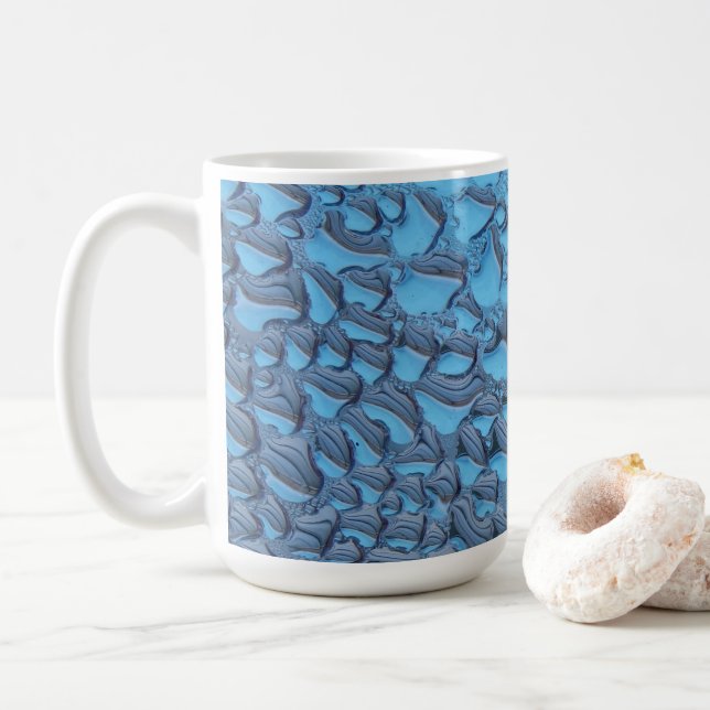 Gentle raindrops on blue glass  coffee mug (With Donut)