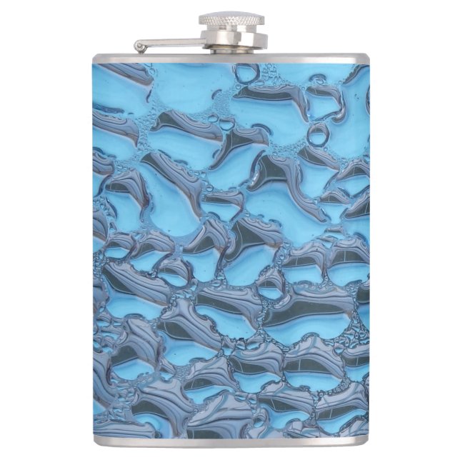 Gentle raindrops on blue glass    hip flask (Front)