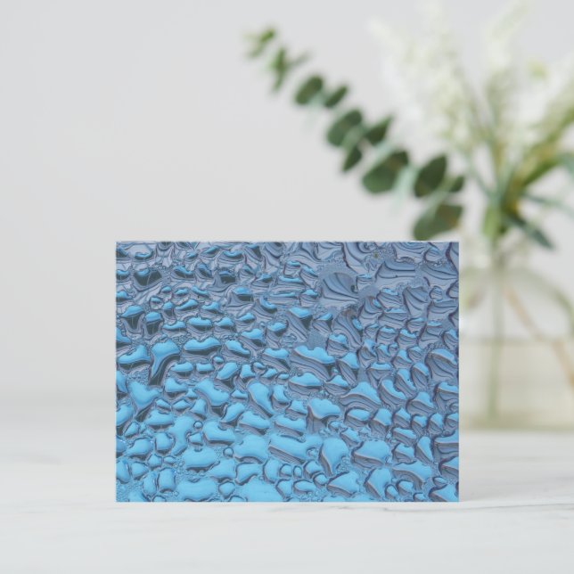 Gentle raindrops on blue glass  postcard (Standing Front)