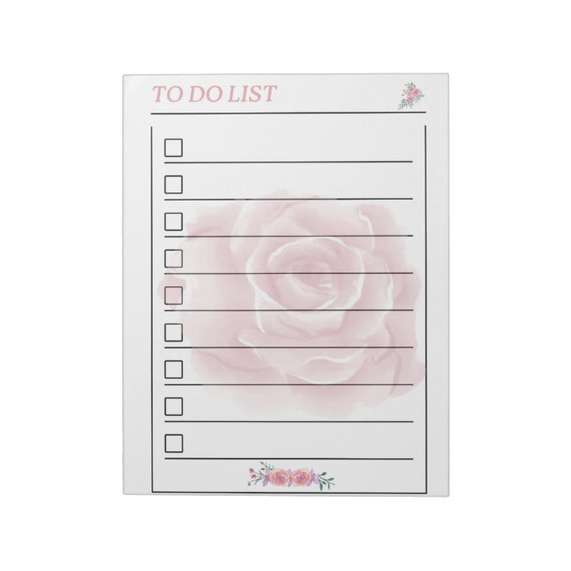 Gentle Rose To Do List Planner Page Notepad (Rotated)