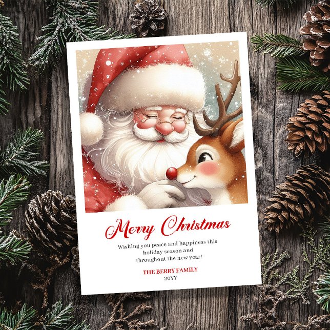 Gentle Santa And Rudolph Classic Christmas Greetin Holiday Card (Gentle Santa And Rudolph Classic Christmas Greeting Card)