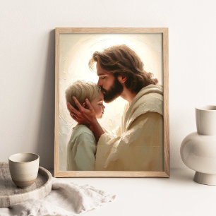 Gentle Savior, Christian Painting, Jesus with Boy, Poster