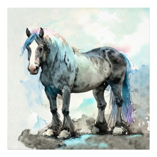 Gentle Shire Horse Watercolour Blue Photo Print