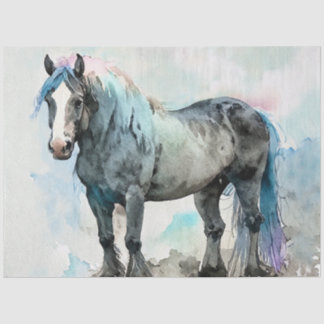 Gentle Shire Horse Watercolour Blue Tissue Paper