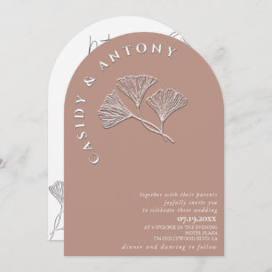 Gentle simple embossed ginko all in one in invitation