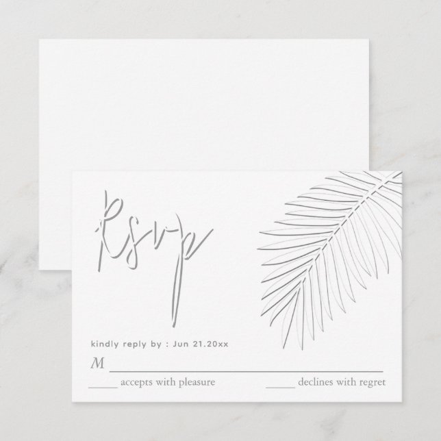 Gentle simple embossed palm leaf RSVP Card (Front/Back)