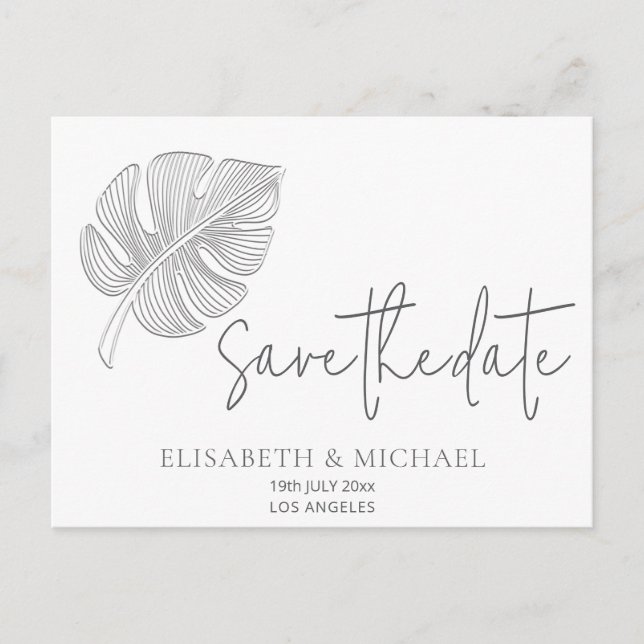 Gentle simple embossed tropical leaf  announcement postcard (Front)