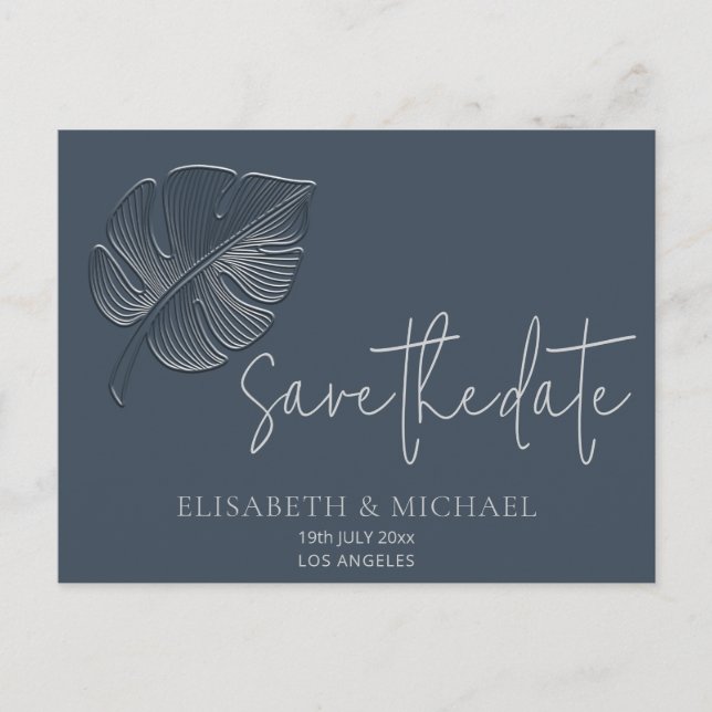 Gentle simple embossed tropical leaf  announcement postcard (Front)