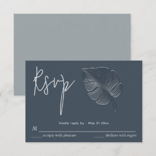 Gentle simple embossed tropical leaf RSVP