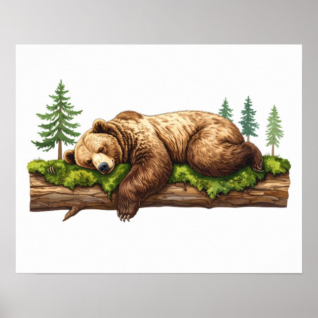 Gentle Sleeping Bear Woodland Nursery Wall Art (Front)