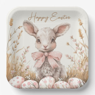 Gentle Spring Lamb & Pastel Easter Egg Hunt Paper Plate