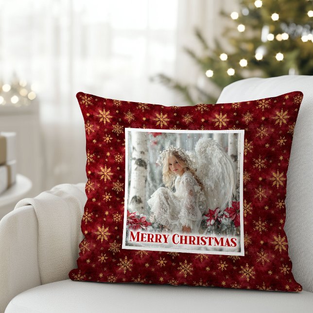 Gentle Vintage Angel Red Gold Christmas Gift  Cushion (Gentle Vintage Angel Red Gold Christmas Gift Pillow)