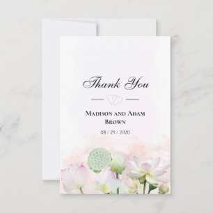 Gentle Water Lilies and Loti Watercolor Thank You Card